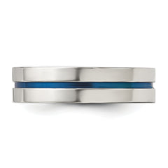 Chisel Stainless Steel Polished Blue IP-plated Grooved 6mm Band