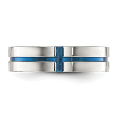 Chisel Stainless Steel Polished Blue IP-plated Grooved 6mm Band
