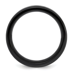 Chisel Stainless Steel Polished Black IP-plated with Wood Inlay Deer in Forest Design 9mm Band