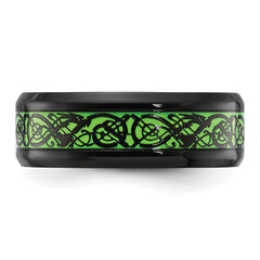 Chisel Stainless Steel Polished Black IP-plated Dragon Design with Green Glow in the Dark Enamel 8mm Band