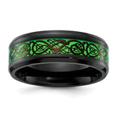 Chisel Stainless Steel Polished Black IP-plated Dragon Design with Green Glow in the Dark Enamel 8mm Band