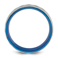 Chisel Stainless Steel Polished and Sand-blasted Faceted Blue IP-plated 8mm Band
