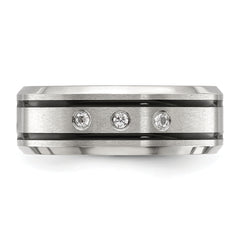 Chisel Stainless Steel Brushed and Polished Enameled with CZ 8mm Band
