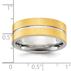 Chisel Stainless Steel Brushed and Polished Yellow IP-plated Grooved 8mm Band