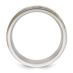 Chisel Stainless Steel Brushed and Polished Hammered Yellow IP-plated 8mm Band
