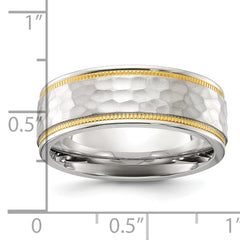 Chisel Stainless Steel Brushed and Polished Hammered Yellow IP-plated 8mm Band