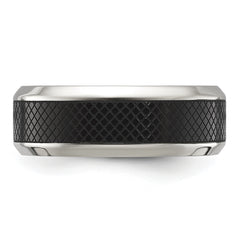 Chisel Stainless Steel Polished with Textured Black IP-plated Center 8mm Band