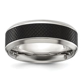 Chisel Stainless Steel Polished with Textured Black IP-plated Center 8mm Band