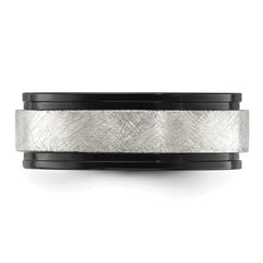 Chisel Stainless Steel Polished Black IP-plated with Scratch Finish Center 8mm Band