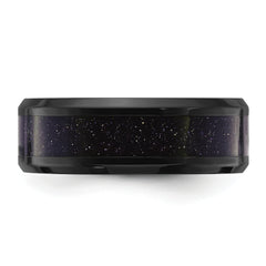 Chisel Stainless Steel Polished Black IP-plated with Blue Star Sandstone Inlay 8mm Band