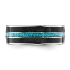 Chisel Stainless Steel Polished with Turquoise and Black Star Sandstone Inlay 8mm Band