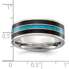 Chisel Stainless Steel Polished with Turquoise and Black Star Sandstone Inlay 8mm Band