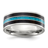 Chisel Stainless Steel Polished with Turquoise and Black Star Sandstone Inlay 8mm Band