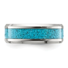 Chisel Stainless Steel Polished with Turquoise Inlay 8mm Band