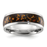 Chisel Stainless Steel Polished with Yellow Tiger's Eye Inlay 8mm Band
