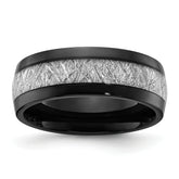 Chisel Stainless Steel Polished Black IP-plated with Imitation Meteorite Inlay 8mm Band