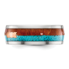 Chisel Stainless Steel Polished Arrow with Turquoise and Wood Inlay 8mm Band