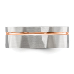 Chisel Stainless Steel Brushed and Polished Faceted Rose IP-plated 8mm Band