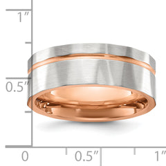 Chisel Stainless Steel Brushed and Polished Faceted Rose IP-plated 8mm Band