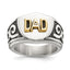 Men's Polished Diamond DAD Black Enamel Stainless Steel 14K Gold Accent Ring 8mm