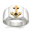 Men's Polished Anchor Black Enamel Stainless Steel 14K Gold Accent Ring 11mm