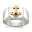 Men's Polished Anchor Black Enamel Stainless Steel 14K Gold Accent Ring 11mm, Size 9–11 - Sophia Jewelers