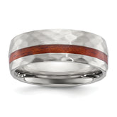 Chisel Stainless Steel Brushed and Hammered with Wood Inlay 8mm Band
