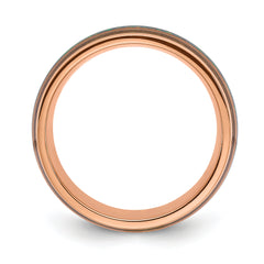 Chisel Stainless Steel Polished Rose IP-plated with Wood and Imitation Opal Inlay 8mm Band