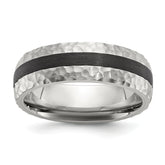 Chisel Stainless Steel Brushed and Hammered Black Carbon Fiber Inlay 7mm Band