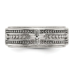 Chisel Stainless Steel Polished Cross 7.7mm Grooved and Beaded Band