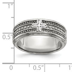Chisel Stainless Steel Polished Cross 7.7mm Grooved and Beaded Band