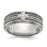 Chisel Stainless Steel Polished Cross 7.7mm Grooved and Beaded Band