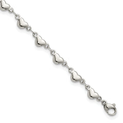 Chisel Stainless Steel Polished Hearts 9 inch Anklet Plus 1 inch Extension