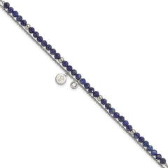 Chisel Stainless Steel Polished 2-Strand Lapis and Crystal Cross 9 inch Anklet Plus 2 inch Extension