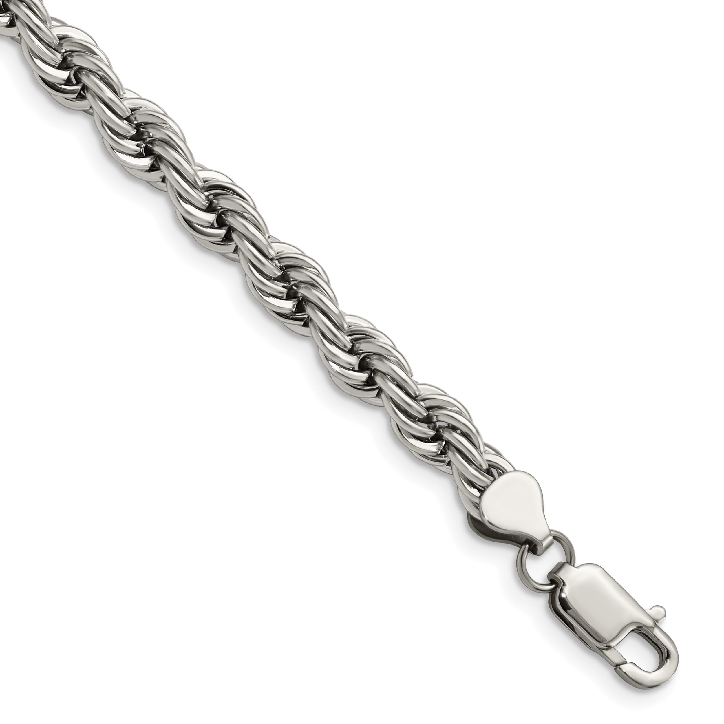 Chisel Stainless Steel Polished 7mm 8.5 inch Rope Bracelet