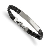 Chisel Stainless Steel Polished Braided Black Leather 7.25 inch ID Bracelet