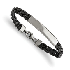 Chisel Stainless Steel Polished Braided Black Leather 7.25 inch ID Bracelet
