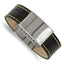 Stainless Steel Polished Black Leather/Yellow Stitch ID Bracelet for Men