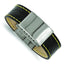Black Leather & Yellow Stitch ID Bracelet in Stainless Steel, 8.5" - Sophia Jewelers