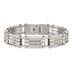 Chisel Stainless Steel Polished with Grey Carbon Fiber Inlay 8.25 inch Link Bracelet
