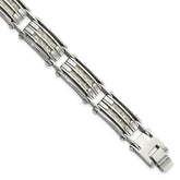 Chisel Stainless Steel Polished with Grey Carbon Fiber Inlay 8.25 inch Link Bracelet