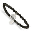 Stainless Steel Polished Angel 4mm Black Jade Beaded Stretch Bracelet for Women