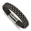 Cable & Black Leather Bracelet in Stainless Steel, 12.3mm, 8.5in - Sophia Jewelers