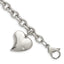 Stainless Steel Polished Link with Cubic Zirconia Heart Dangle Charm Bracelet for Women