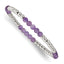 Stainless Steel Polished 4mm Purple Zebra Amethyst Beaded Stretch Bracelet for Women