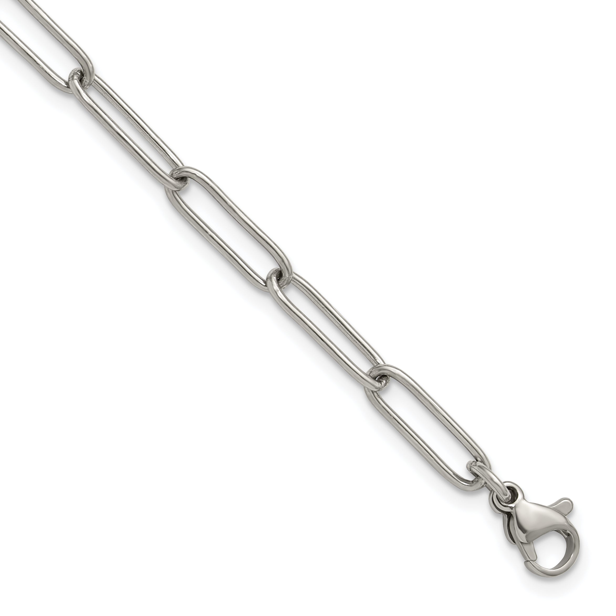 Chisel Stainless Steel Polished Elongated Open Link Paperclip 7 inch Bracelet with 1.25 inch Extension
