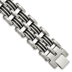 Chisel Stainless Steel Brushed and Polished with Black Rubber Inlay 8.25 inch Link Bracelet