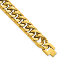 Chisel Stainless Steel Polished Yellow IP-plated 16mm 8.5 inch Heavy Curb Link Bracelet