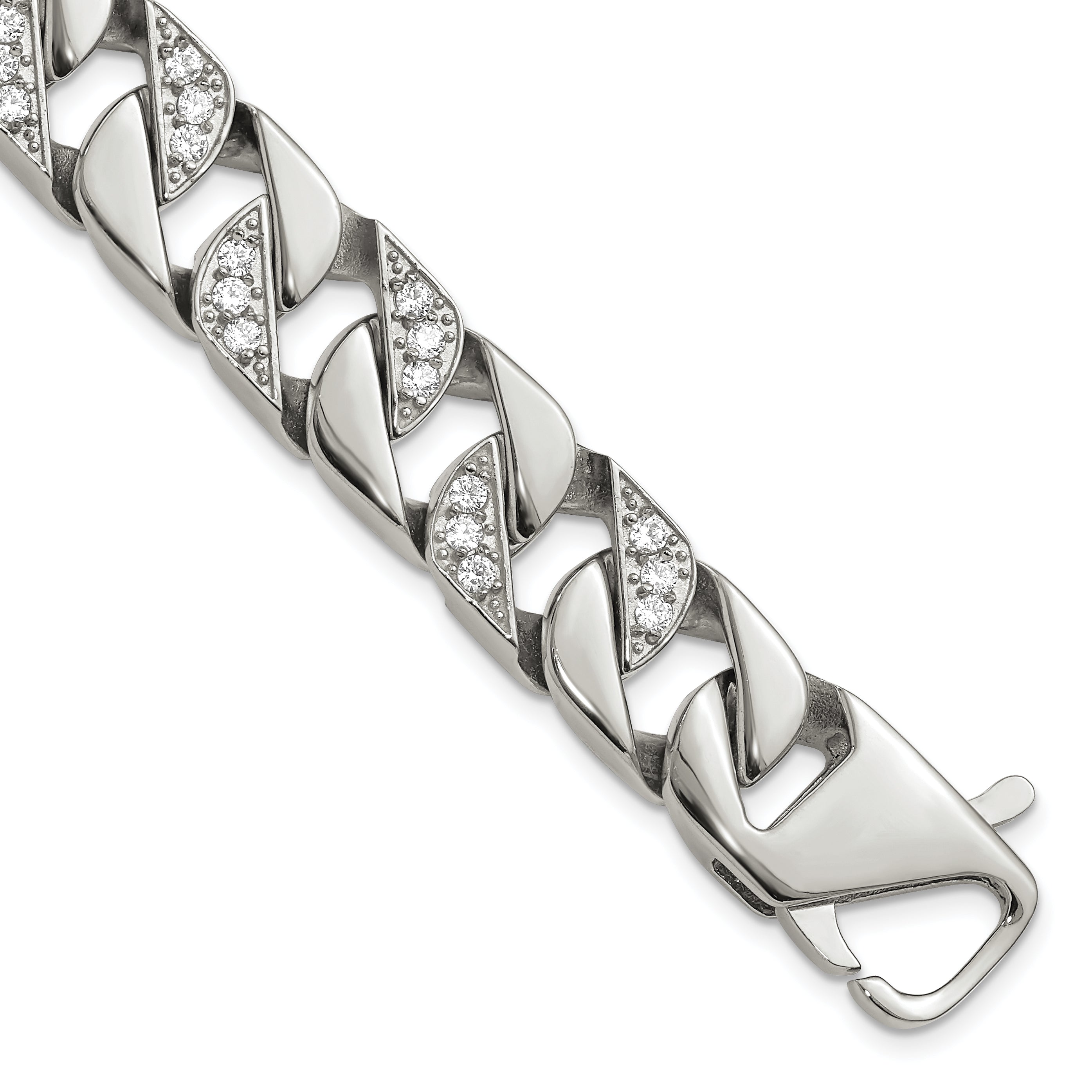 Chisel Stainless Steel Polished with CZ 8.5 inch Curb Link Bracelet