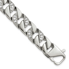 Chisel Stainless Steel Polished with CZ 8.5 inch Curb Link Bracelet